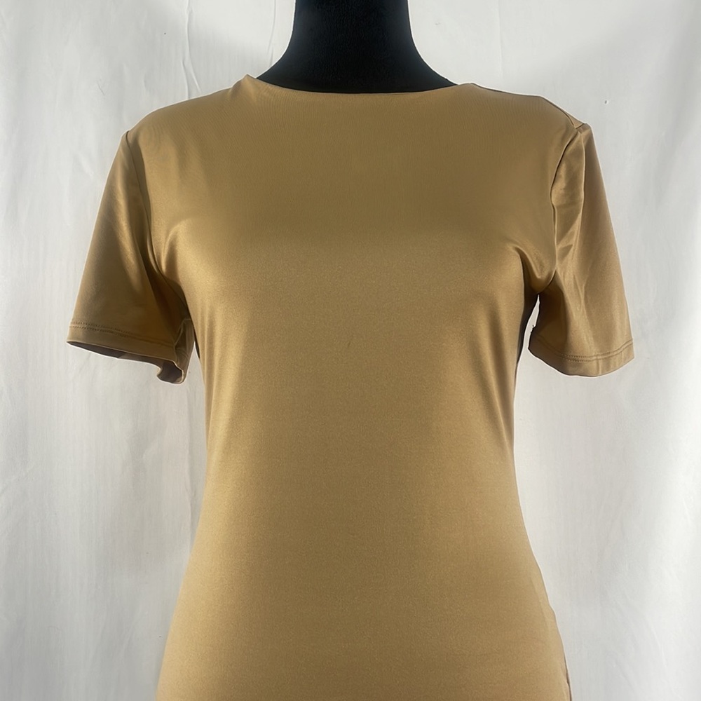 Gianni Bini Short Sleeve, Crew Neck, tan,brown, Bodysuit,Top,Large - Picture 4 of 12